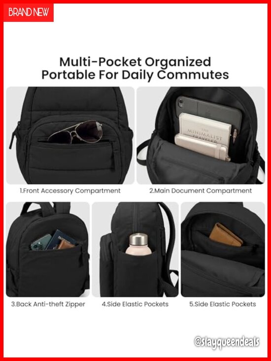 Quilted Mini Backpack for Women, Water-Resistant, Multi-Pocket, Adjustable
